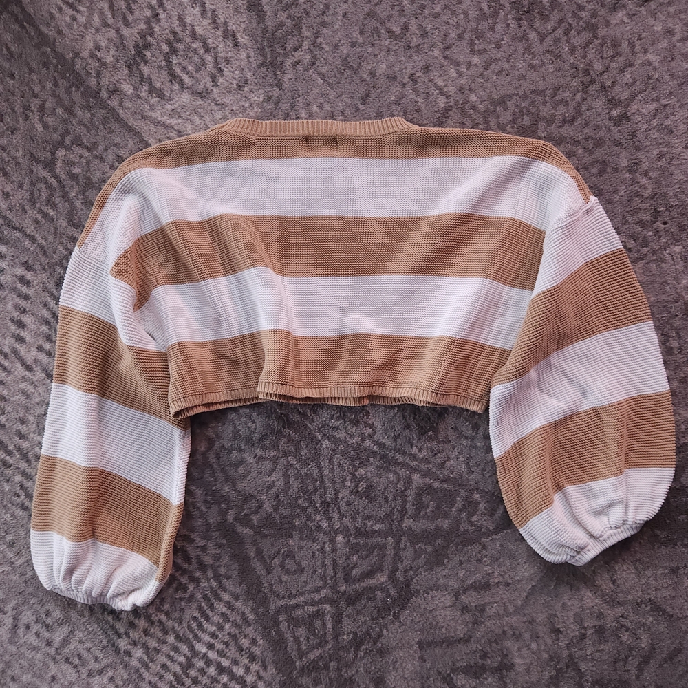 Sabo Skirt Balloon Sleeve Cropped Striped Cotton Sweater Size Large